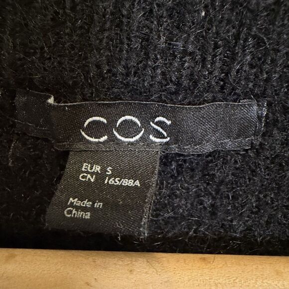 COS Cardigan Women Small Black Mohair Wool Long Collarless Sweater Minimalist - Picture 3 of 11